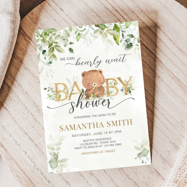 Invitation Fête de bébé Ourson Verdure (Bearly Wait Baby Shower Invitation)