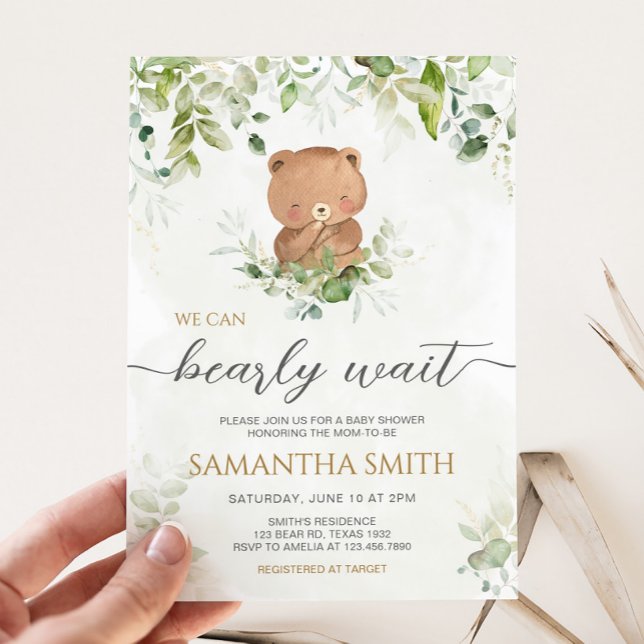 Invitation Fête de bébé Ourson Verdure (Bearly Wait Baby Shower Invitation)