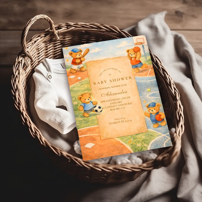 Invitation Fête de bébé Oursons en peluche de Storybook Sport (Créateur téléchargé)