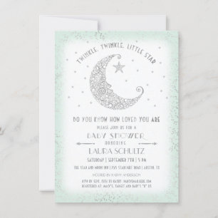 Invitation Fête de Bébé Pailleté d'Argent Twinkle Little Star