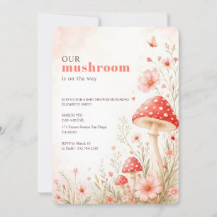 Invitation Fête de Bébé Papillon Champignon Fleur Sauvage Ros