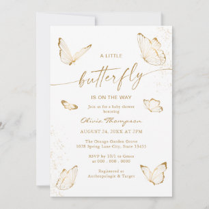 Invitation Fête de bébé Papillon en Or Blanc