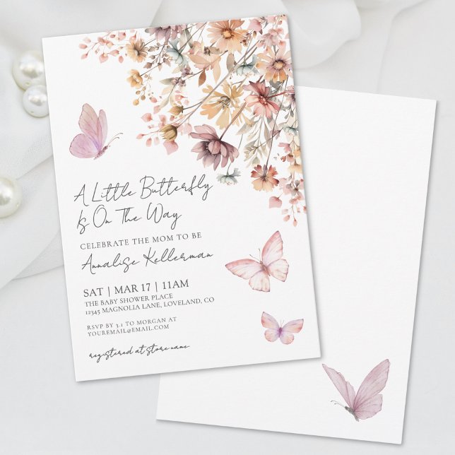 Invitation Fête de Bébé Papillon Fleur Sauvage Bohème (Wildflower Butterfly Baby Shower Invitation)
