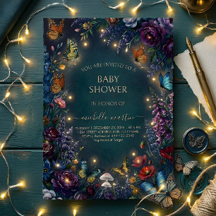 Invitation Fête de bébé papillon & fleur sauvage fantaisiste 