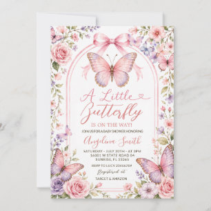 Invitation Fête de bébé papillon floral rose violet