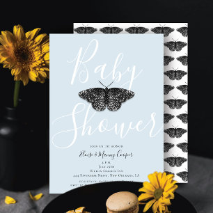 Invitation Fête de bébé papillon pailleté noir élégant