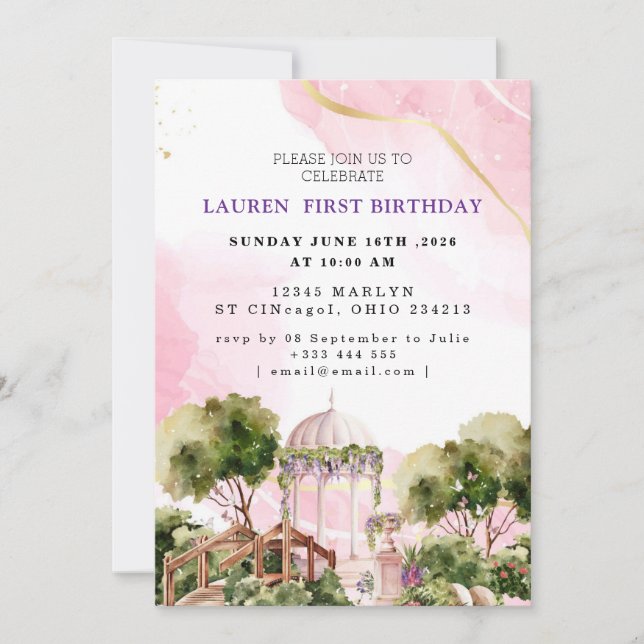 Invitation Fête de Bébé Papillon Pastel du Jardin Enchanté (Devant)