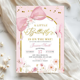 Invitation Fête de bébé papillon rose coquette