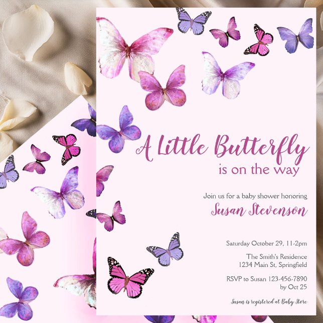 Invitation Fête de Bébé Papillon Rose et Violet (Créateur téléchargé)