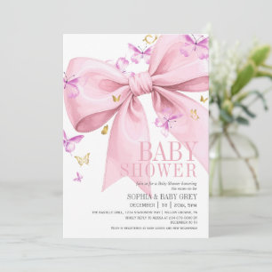 Invitation Fête de bébé Papillon Violet Or et Rose