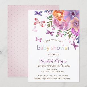 Invitation Fête de bébé papillons points floral