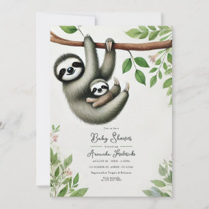 Invitation Fête de bébé paresseux adorable suspendu