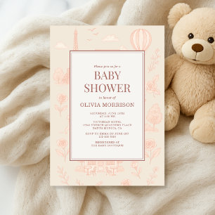 Invitation Fête de bébé Paris French Toile