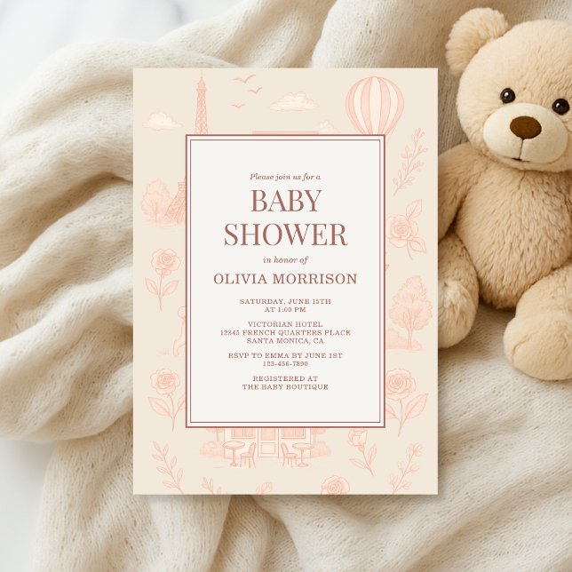 Invitation Fête de bébé Paris French Toile (Créateur téléchargé)