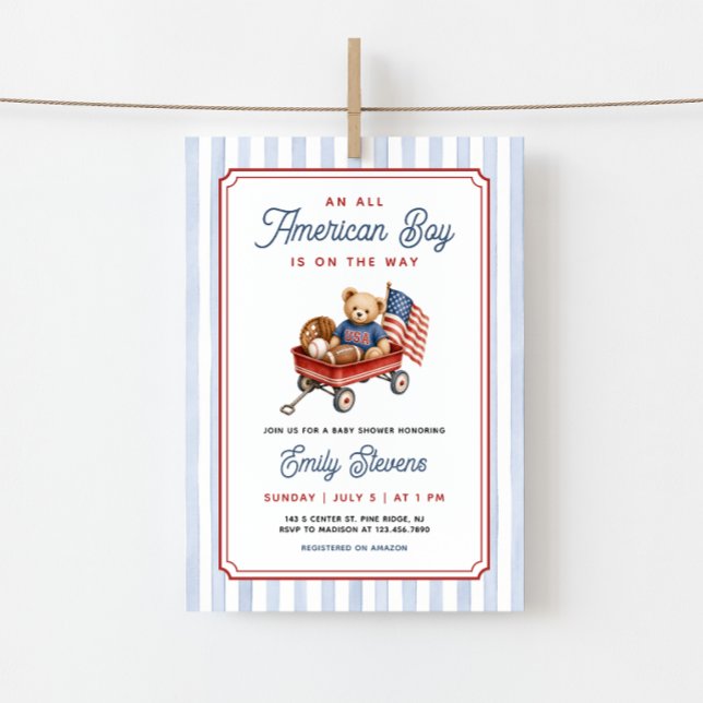 Invitation Fête de Bébé Patriote Garçon Tout Américain (Créateur téléchargé)