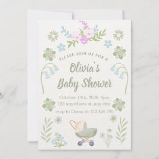 Invitation Fête de bébé personnalisée avec des fleurs douces
