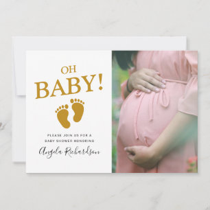 Invitation Fête de bébé personnalisée Oh Baby Gold