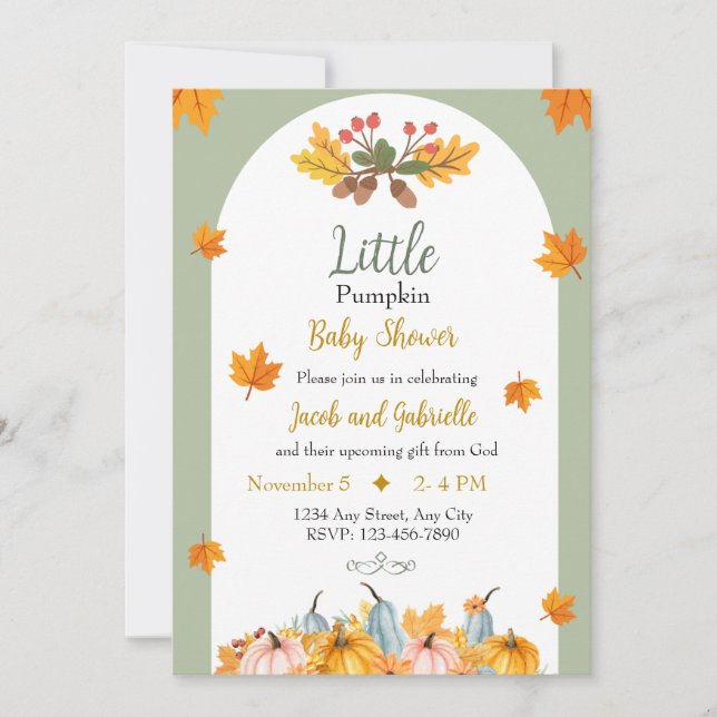 Invitation Fête de bébé petite citrouille aquarelle chrétienn (Devant)