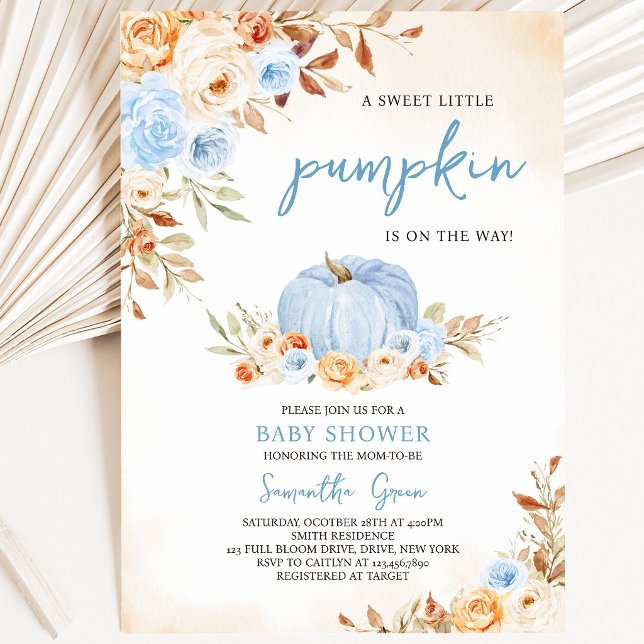 Invitation Fête de Bébé Petite Citrouille Bleue (Créateur téléchargé)
