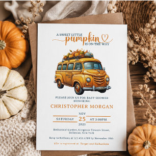 Invitation Fête de Bébé Petite Citrouille Camion Orange Rusti