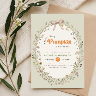 Invitation Fête de bébé Petite Citrouille Fleurie Ruban Rose