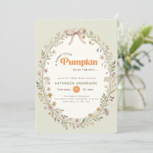 Invitation Fête de Bébé Petite Citrouille Florale Ruban Rose