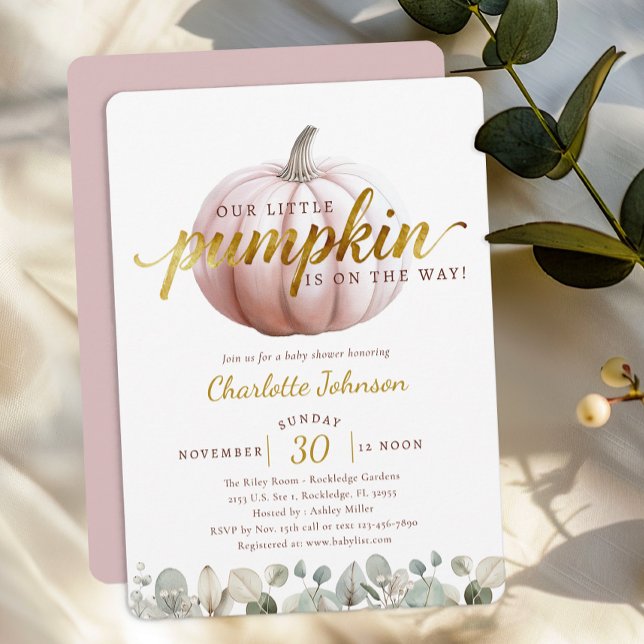 Invitation Fête de Bébé Petite Citrouille Rose  (Blush Pink Little Pumpkin Invite)