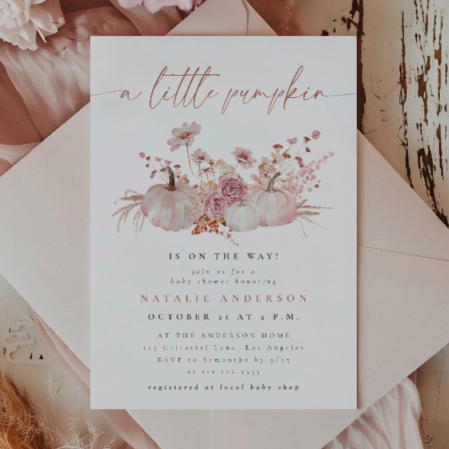 Invitation Fête de Bébé Petite Citrouille Rose Blush (Créateur téléchargé)