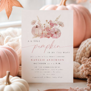 Invitation Fête de Bébé Petite Citrouille Rose Fantaisiste d'