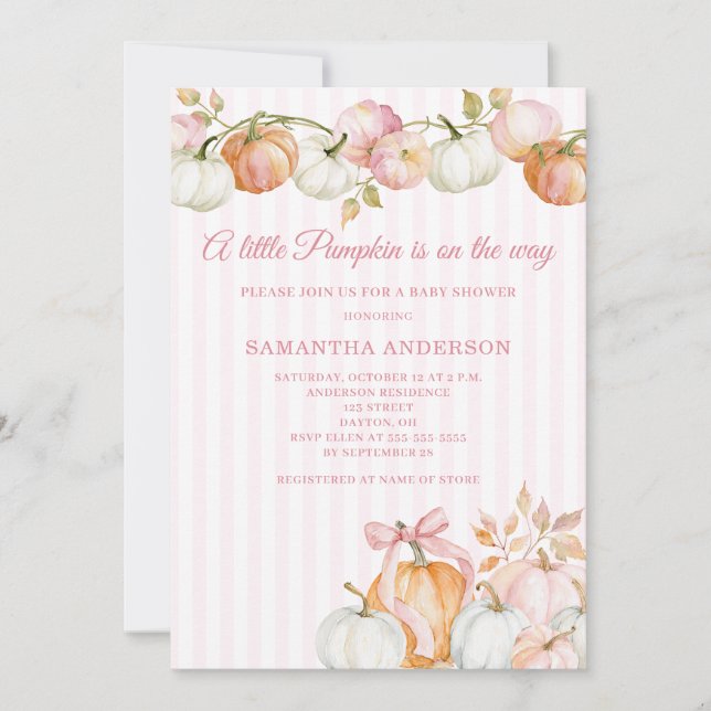 Invitation Fête de bébé Petite Citrouille Rose Pale  (Devant)