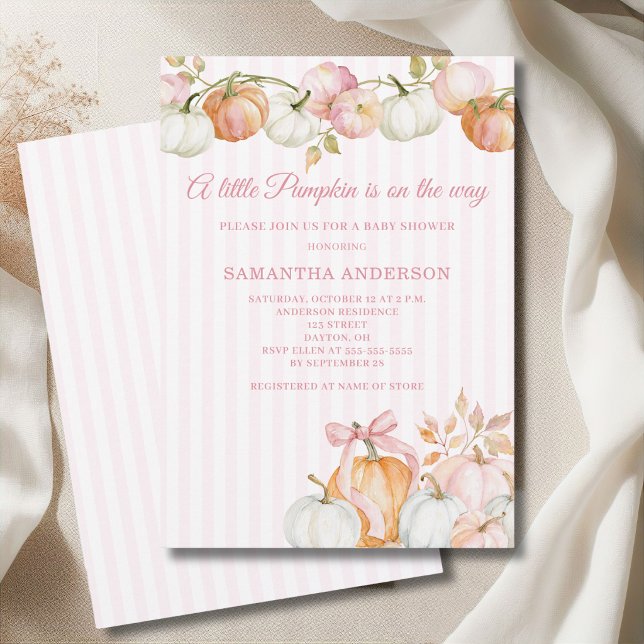 Invitation Fête de bébé Petite Citrouille Rose Pale  (Créateur téléchargé)