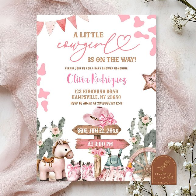 Invitation Fête de Bébé Petite Cow-Girl Coquette Rose (Créateur téléchargé)