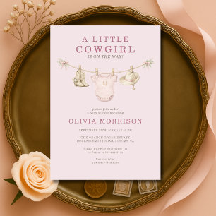 Invitation Fête de Bébé Petite Cow-Girl Rose