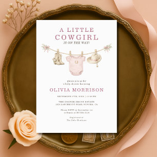 Invitation Fête de Bébé Petite Cowgirl sur un Fil à Linge