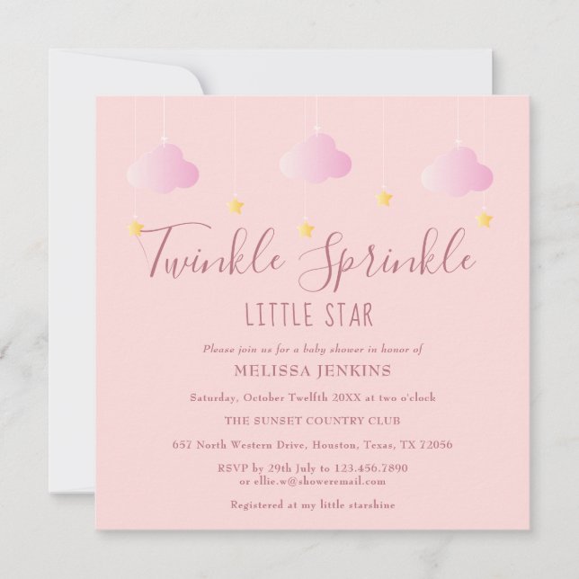 Invitation Fête de Bébé Petite Étoile Scintillante Rose (Devant)