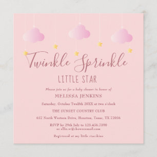 Invitation Fête de Bébé Petite Étoile Scintillante Rose