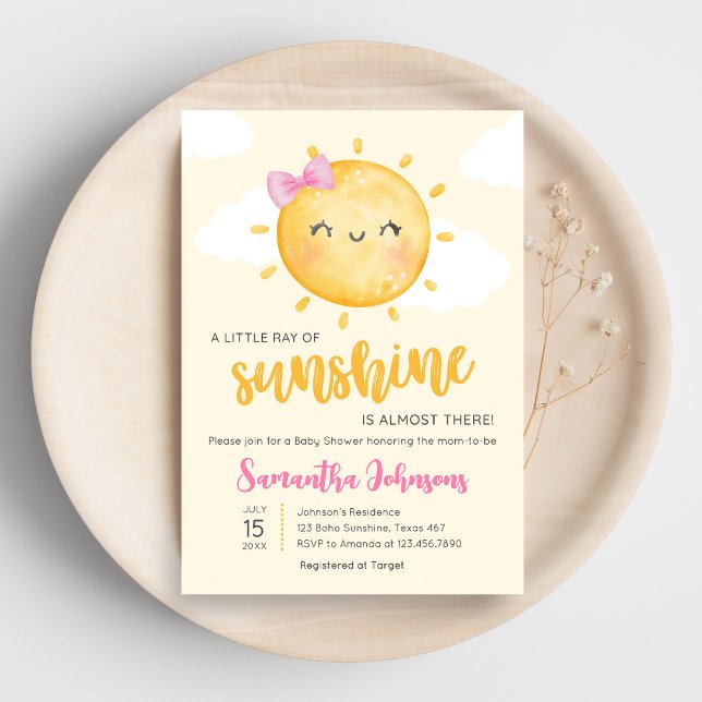 Invitation Fête de Bébé Petite Fille Rayon de Soleil (Little Ray of Sunshine Boho Baby Shower Invitation)