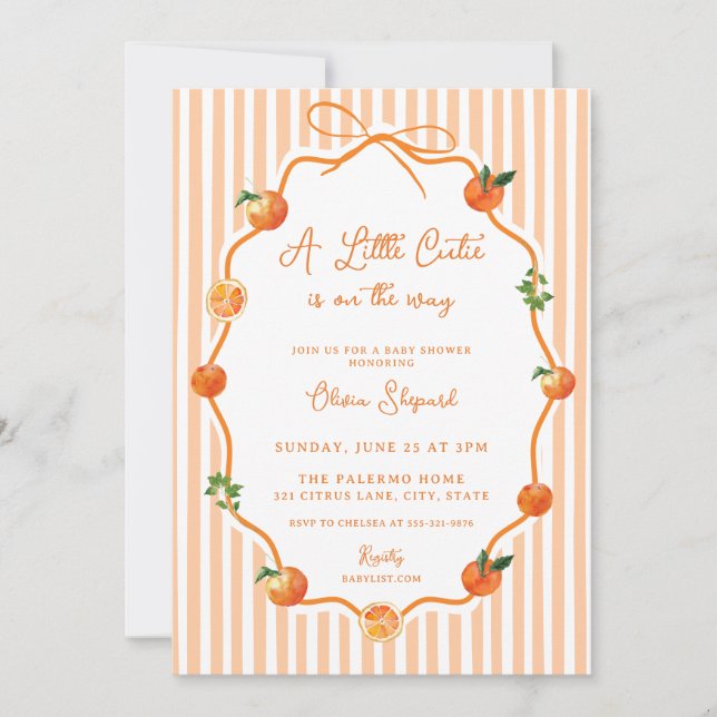 Invitation Fête de Bébé Petite Mignonne Arc-en-ciel Orange Fa (Devant)