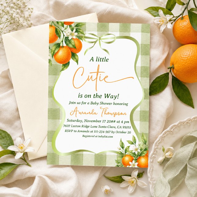 Invitation Fête de Bébé Petite Mignonne au Vichy Vert Sauge (Créateur téléchargé)