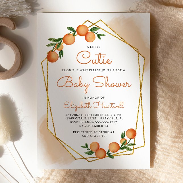 Invitation Fête de Bébé Petite Mignonne Orange Citron (Créateur téléchargé)
