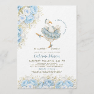 Invitation Fête de Bébé Petite Oie Douce Aquarelle Florale