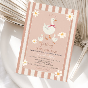 Invitation Fête de Bébé Petite Oie Rose Rayée Mignonne
