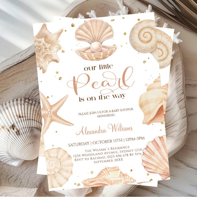 Invitation Fête de bébé petite perle océanique (Créateur téléchargé)