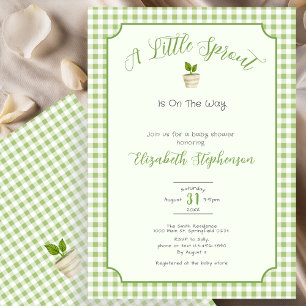 Invitation Fête de Bébé Petite Pousse Vert Sauge à Carreaux