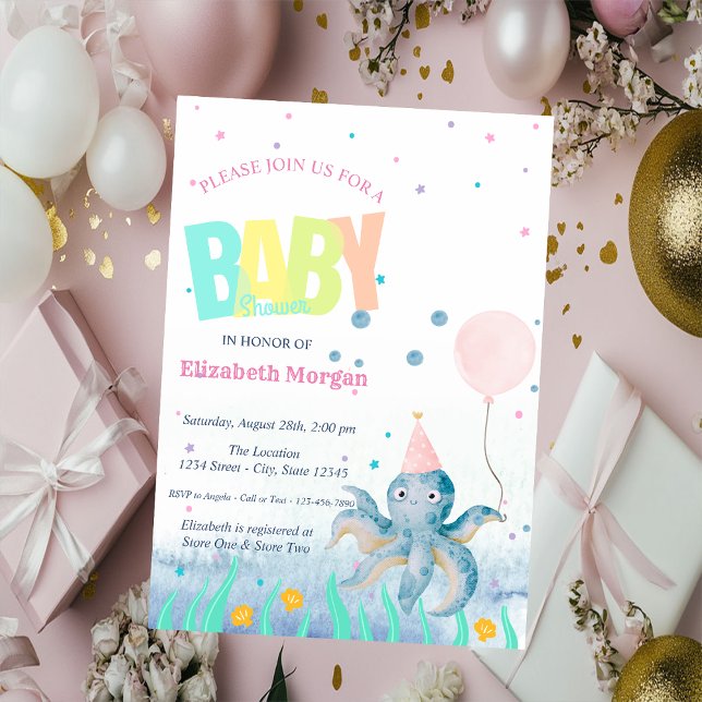 Invitation Fête de bébé pieuvre coquillage sous la mer (Créateur téléchargé)