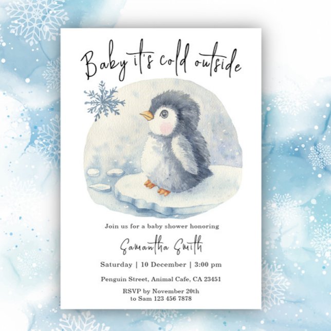 Invitation Fête de bébé pingouin Il fait froid dehors Hiver (Créateur téléchargé)