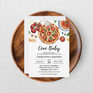 Invitation Fête de bébé Pizza Ciao Baby Italien Rouge