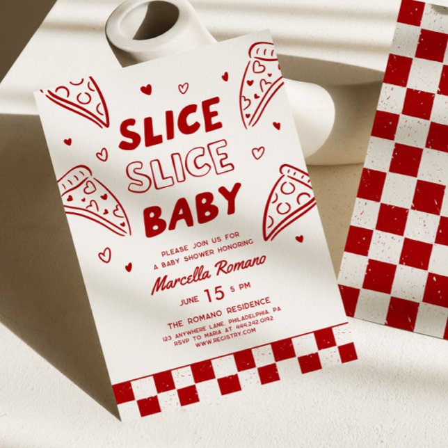 Invitation Fête de Bébé Pizza Italienne Rouge Tranche Tranche (Créateur téléchargé)