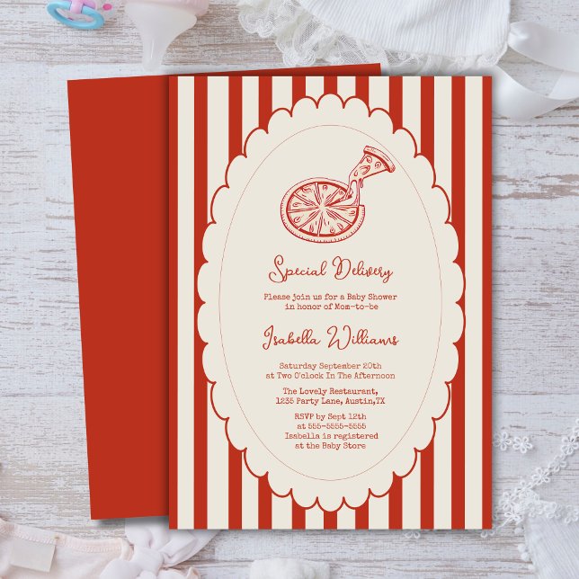 Invitation Fête de bébé pizza spéciale livraison (Créateur téléchargé)
