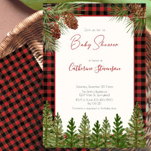 Invitation Fête de bébé Plaid Rouge Rustique de Buffalo en Hi